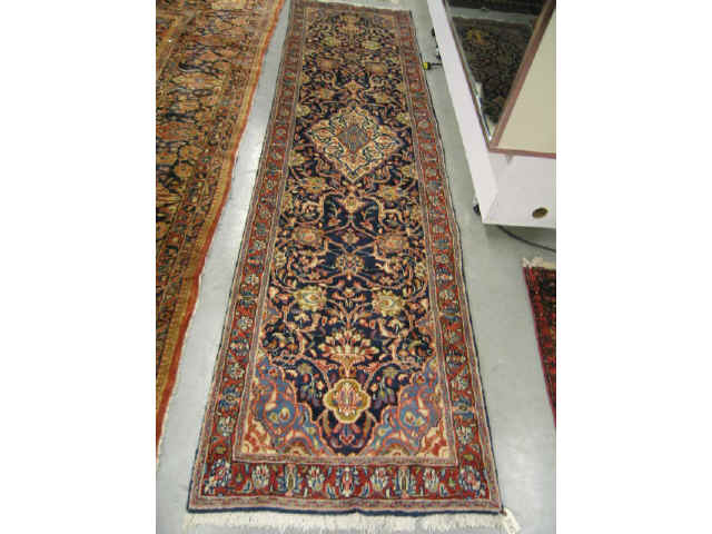 Appraisal: Sarouk Persian Handmade Runner elaborate floral on deep blue field