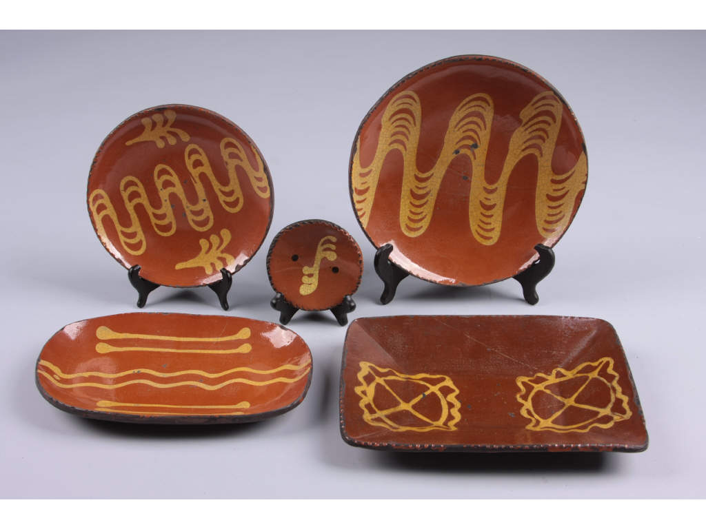 Appraisal: Greg Shooner Redware five pieces th c all with wavy