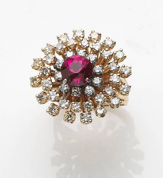 Appraisal: A synthetic pink sapphire diamond and k gold ring estimated