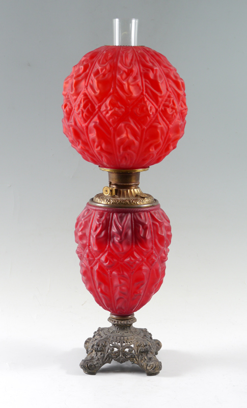 Appraisal: RED SATIN GLASS GONE WITH THE WIND OIL LAMP A