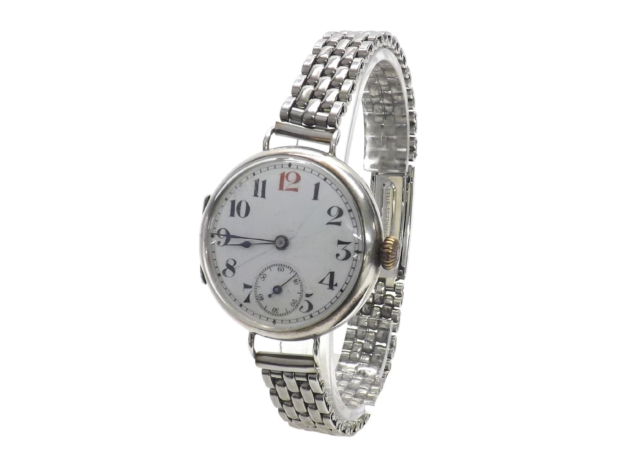 Appraisal: Silver wire-lug gentleman's wristwatch on a later bracelet import hallmarks