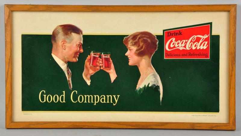 Appraisal: Coca-Cola Good Company Trolley Car Sign s Framed under glass