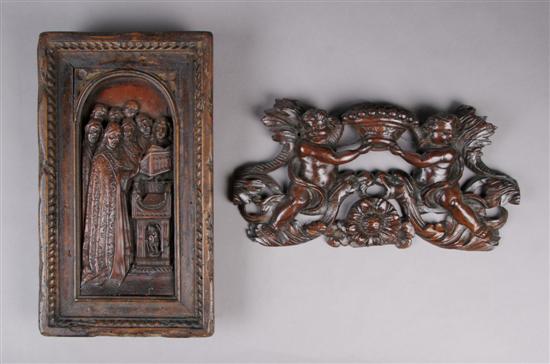 Appraisal: A Group of Two Continental Wood Carvings Height of first