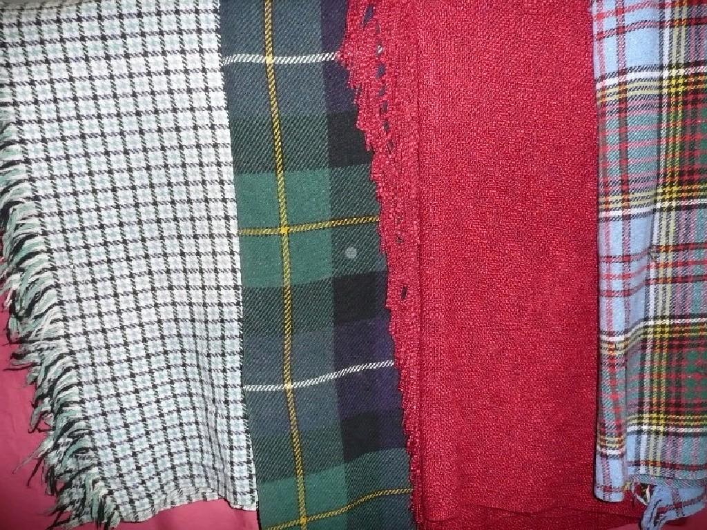 Appraisal: Four wool throws tartan and plain - some wear and