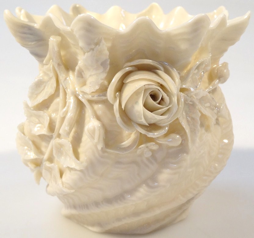 Appraisal: A Belleek Fine Parian china flowerpot no D with swirl