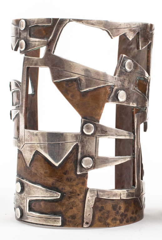 Appraisal: G LAFFI MODERNIST COPPER STERLING CUFF Graziella Laffi Peruvian -