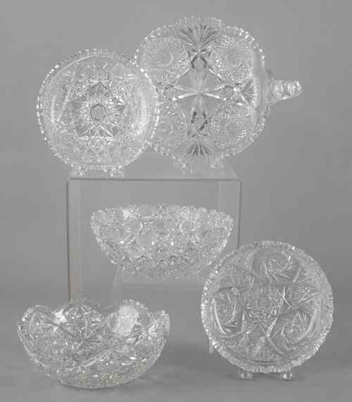 Appraisal: Five cut glass bowls largest - dia