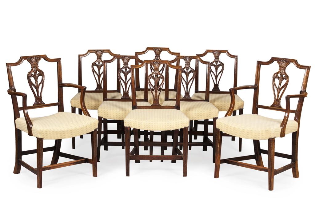 Appraisal: SET OF EIGHT GEORGE III STAINED ASH DINING CHAIRS LATE