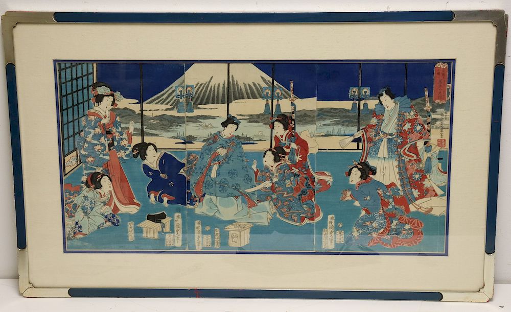 Appraisal: KUNISADA Watercolor And Ink Triptych From a Westchester storage -