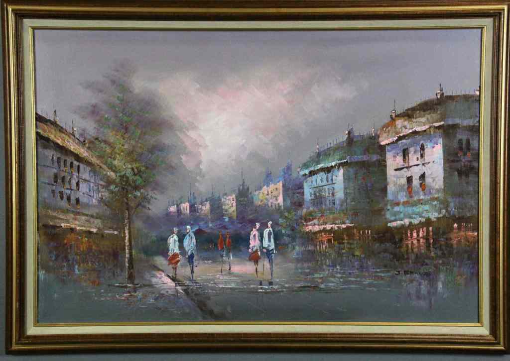 Appraisal: Framed Oil Painting - signed J BravonDepicting abstract street scene