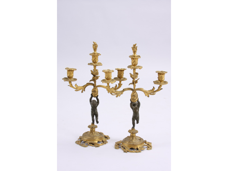 Appraisal: Pair of Antique Bronze Figural Candelabra late th c French