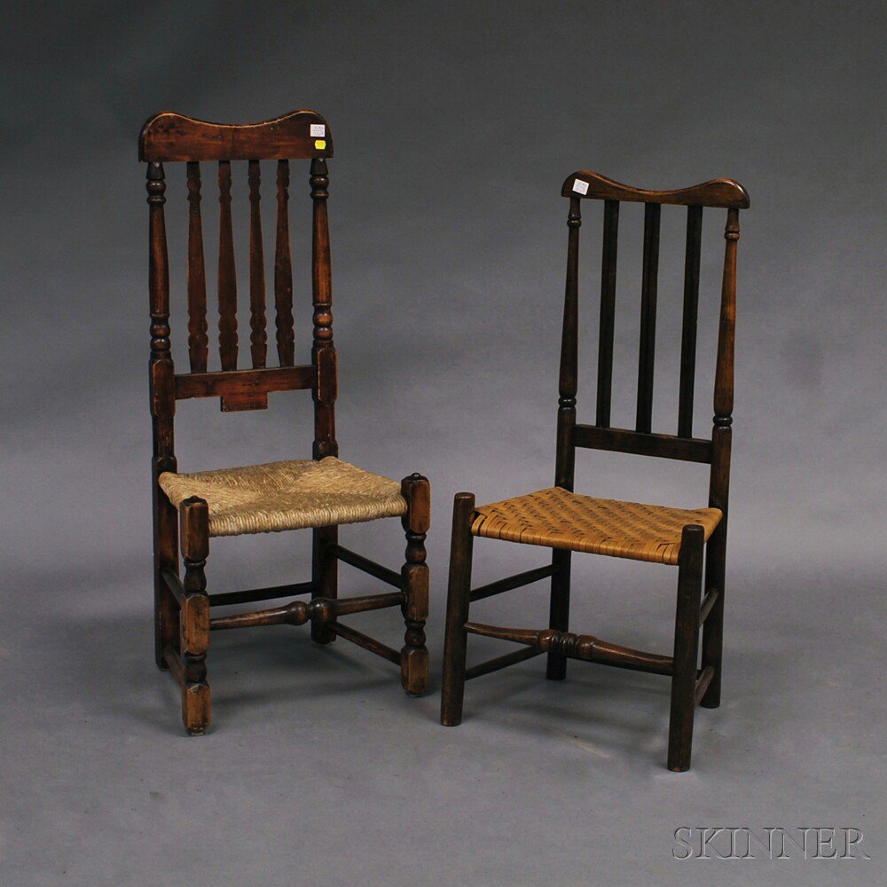 Appraisal: Two Country Stained Bannister-back Side Chairs both with yoked crests