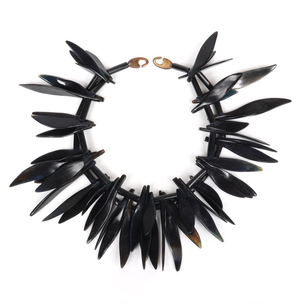 Appraisal: MONIES GERDA LYNGGAARD BEADED BLACK DYED HORN DESIGNER DOUBLE STRAND