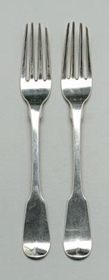 Appraisal: Pair Charleston coin silver forks upturned tipt fiddle handle marks