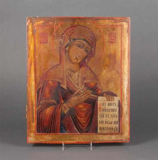 Appraisal: Russian School th century Icon depicting the Mother of God