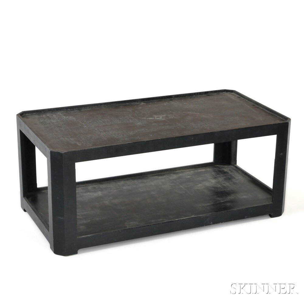 Appraisal: Karl Springer Coffee Table Painted wood linen Rectangular form with