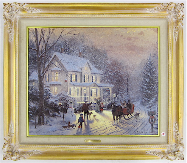 Appraisal: THOMAS KINKADE EMBELLISHED PRINT ON CANVAS American - titled Home