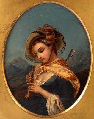 Appraisal: Cecil J East Young Girl playing a recorder in a