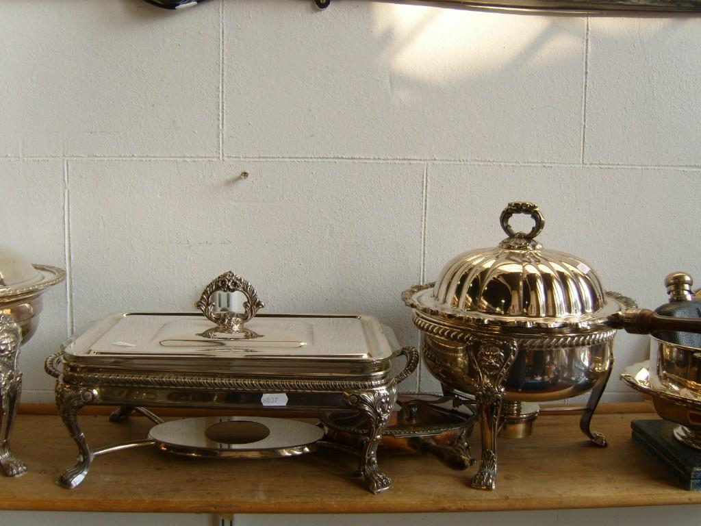 Appraisal: Two silver plated warming dishes burners and stands both with