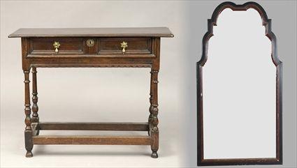 Appraisal: William and Mary-Style Oak Single-Drawer Side Table Together with a