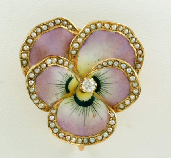 Appraisal: Marked K yellow gold and enameled pansy pin with multiple