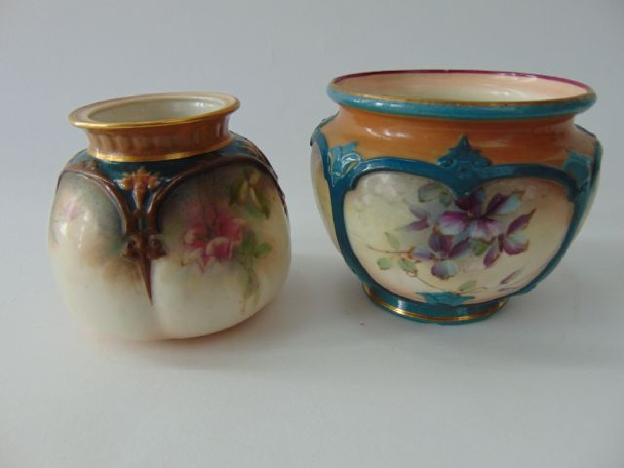 Appraisal: Two Hadley Worcester vases of squat form one with painted