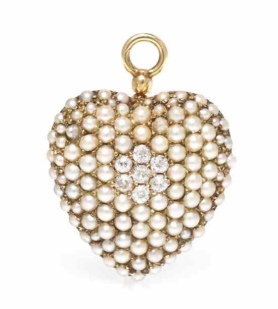 Appraisal: A Karat Yellow Gold Diamond and Seed Pearl Pendant Brooch