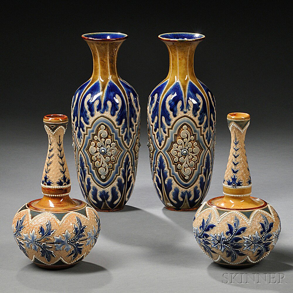 Appraisal: Two Pairs of Doulton Lambeth Emily Stormer Decorated Stoneware Vases