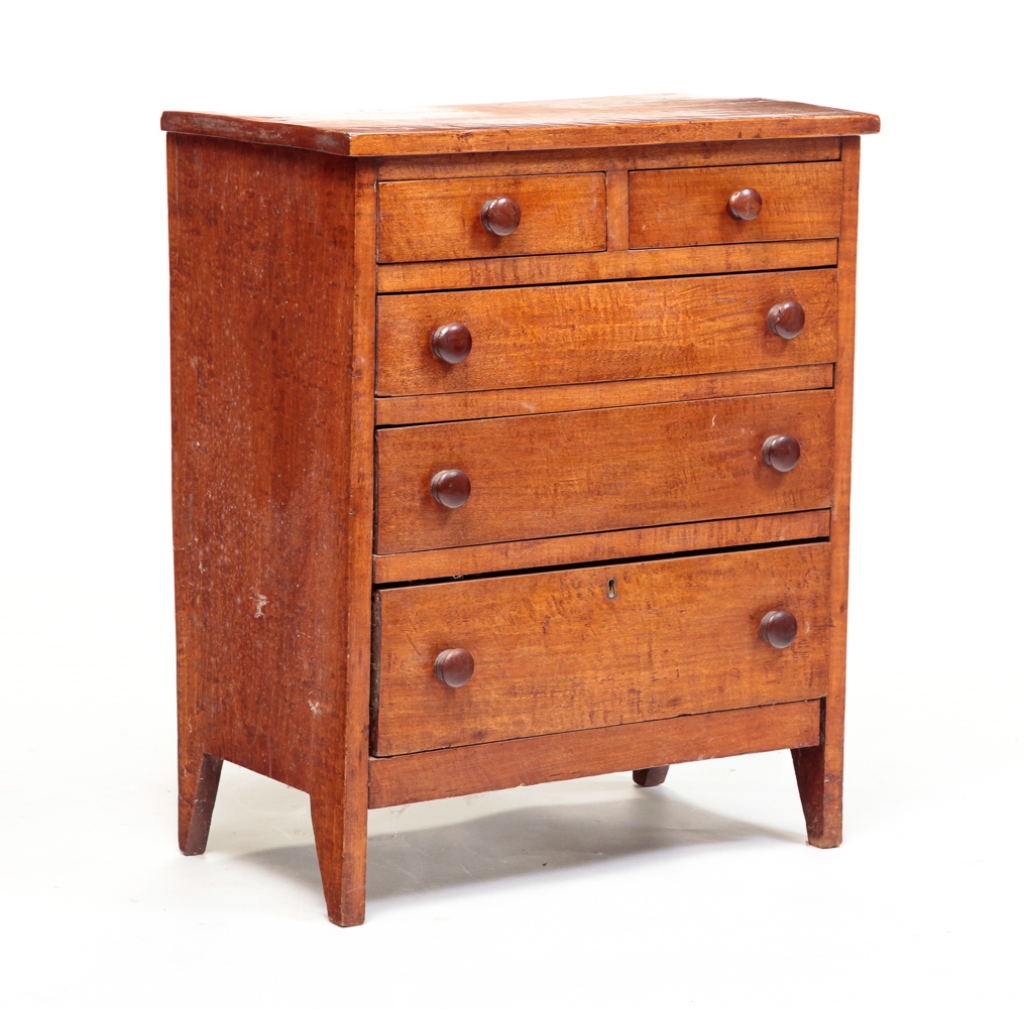 Appraisal: AMERICAN DIMINUTIVE COUNTRY CHEST Mid th century maple with some