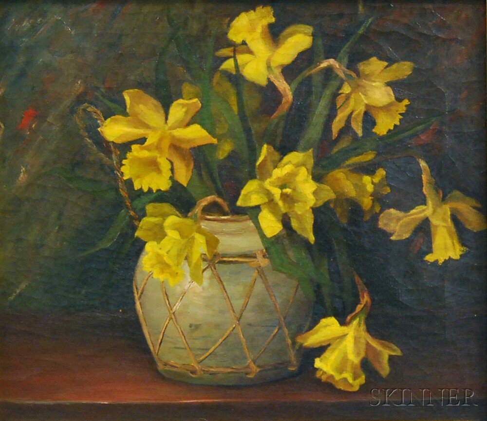 Appraisal: American School th Century Still Life with Daffodils Unsigned Oil