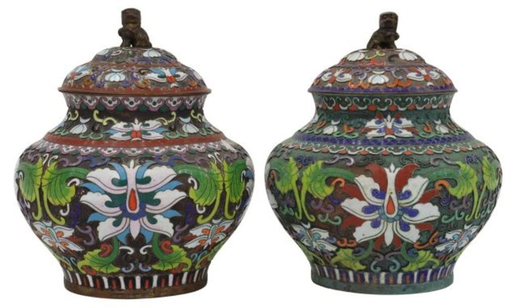 Appraisal: lot of Chinese cloisonne enamel lidded jars with foo lion