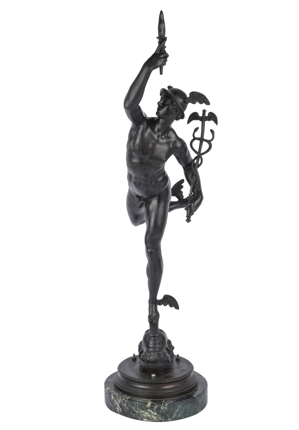 Appraisal: AFTER GIAMBOLOGNA - MERCURYpatinated bronze mounted to marble base unsigned