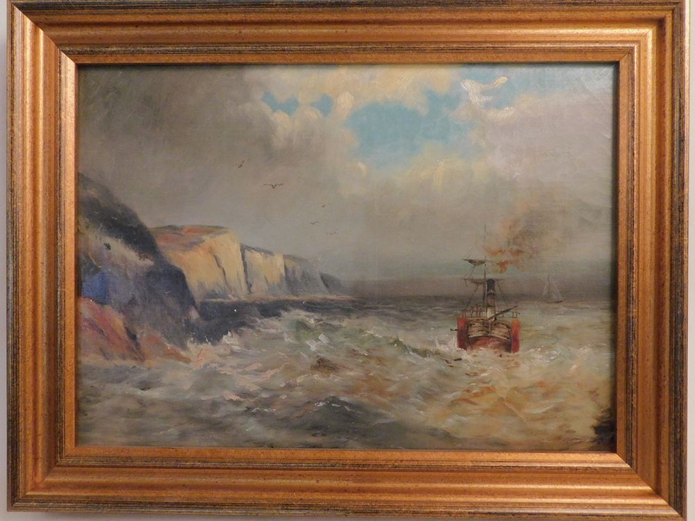 Appraisal: VICTORIAN OIL PAINTING - BOAT NEAR CLIFFS Victorian oil on