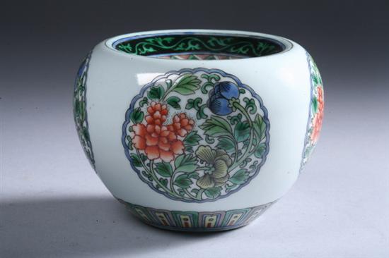 Appraisal: CHINESE FAMILLE VERTE PORCELAIN BRUSH WASHER Kangxi six-character underglazed blue