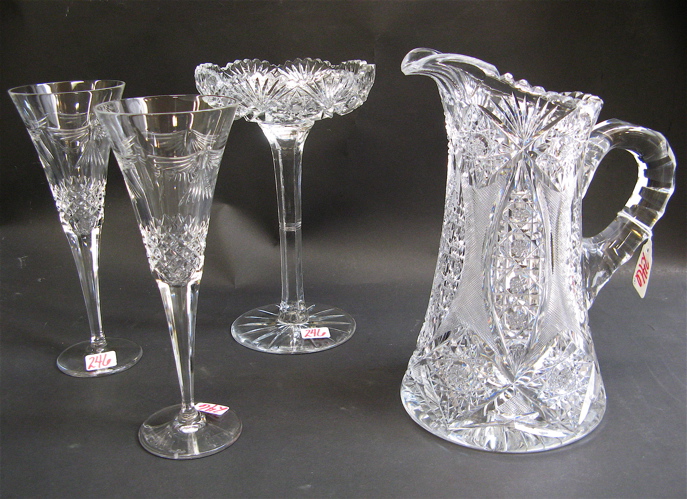 Appraisal: FOUR AMERICAN CUT CRYSTAL TABLE ACCESSORIES water pitcher - H