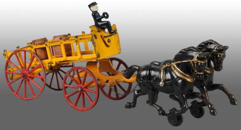 Appraisal: Cast Iron Horse-Drawn Dray Wagon Toy Description Yellow and red