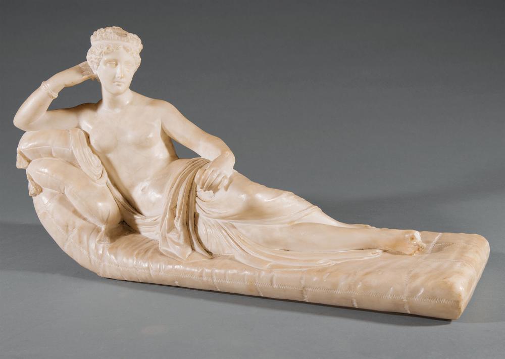 Appraisal: Carved Alabaster Figure of a Reclining Maiden after Venus Victrix