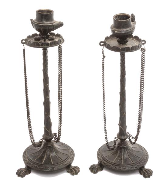 Appraisal: Sale Lot A Pair of Neoclassical Cast Metal Candlesticks each