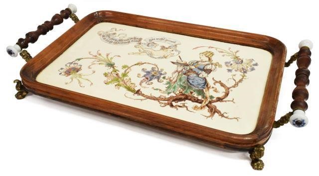 Appraisal: German serving tray c porcelain with polychrome floral figures and