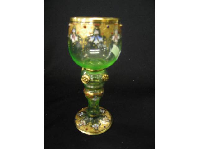 Appraisal: Moser Jeweled Art Glass Wine or Chalice emerald green or