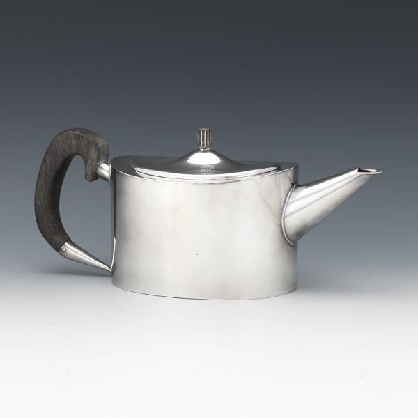 Appraisal: HANS HANSEN STERLING SILVER TEAPOT Oval Danish sterling silver teapot