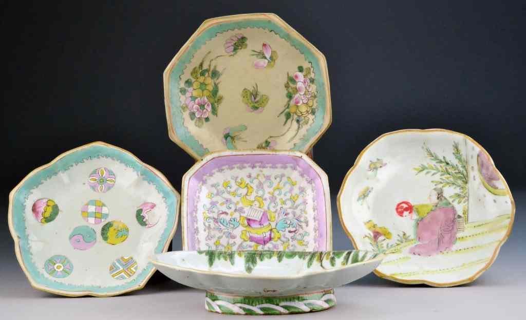 Appraisal: Chinese Stoneware Enameled DishesConsisting of five dishes of various shapes