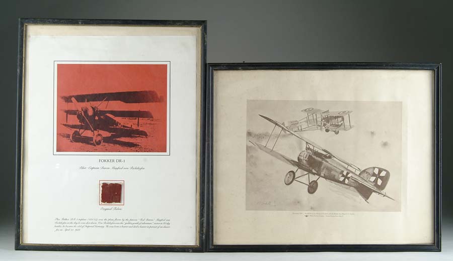 Appraisal: TWO FRAMED PRINTS ONE COLORED WITH orig VON RICHTHOFEN FOKKER