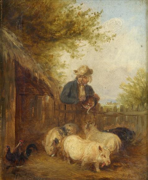 Appraisal: Manner of Edmund Bristow - Feeding The Pigs A Barn