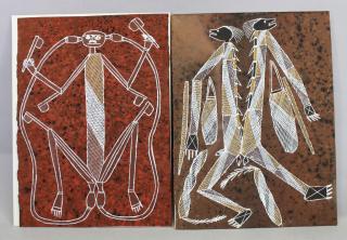 Appraisal: Signed Indigenous Paintings Both titled and signed verso Sizes x