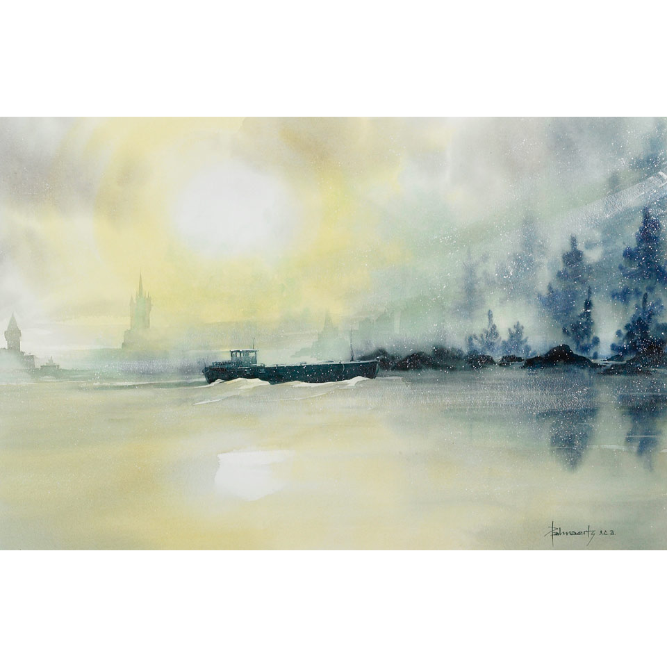 Appraisal: UNKNOWN ARTIST BOAT AT DUSK watercolour signed indistinctly x cm