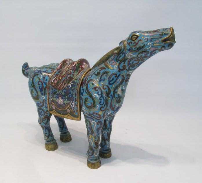 Appraisal: CHINESE CLOISONNE FIGURAL HORSE turquoise ground with brass cloisons removable