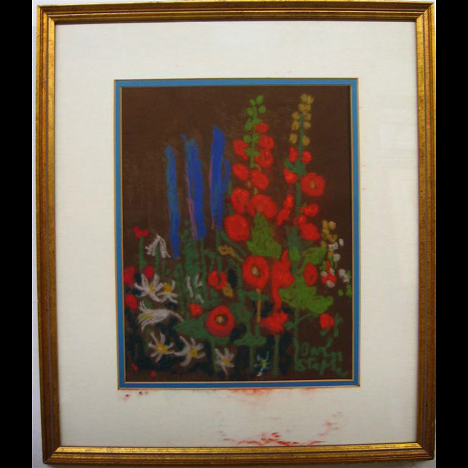 Appraisal: OWEN STAPLES - CANADIAN WILDFLOWERS HOLLY HOCKS POPPIES ETC PASTEL