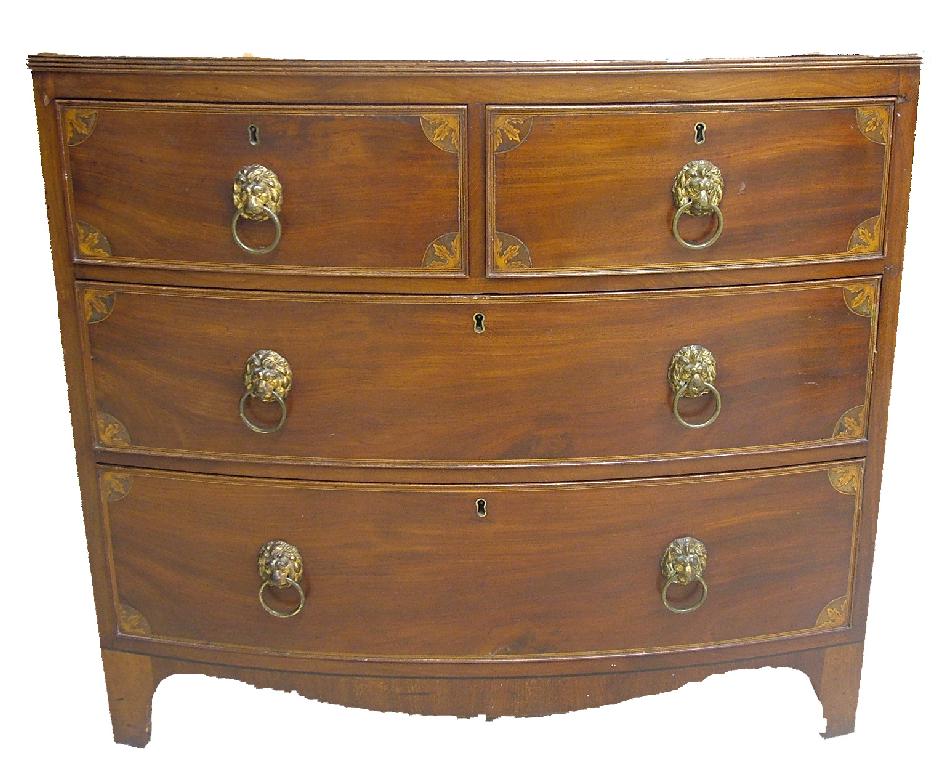 Appraisal: George III mahogany bow front chest of drawers the top