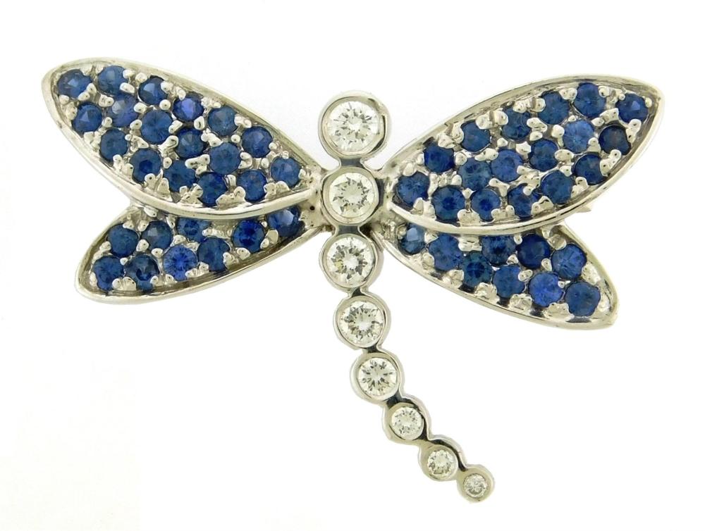 Appraisal: JEWELRY K Sapphire and diamond dragonfly pin stamped and tested